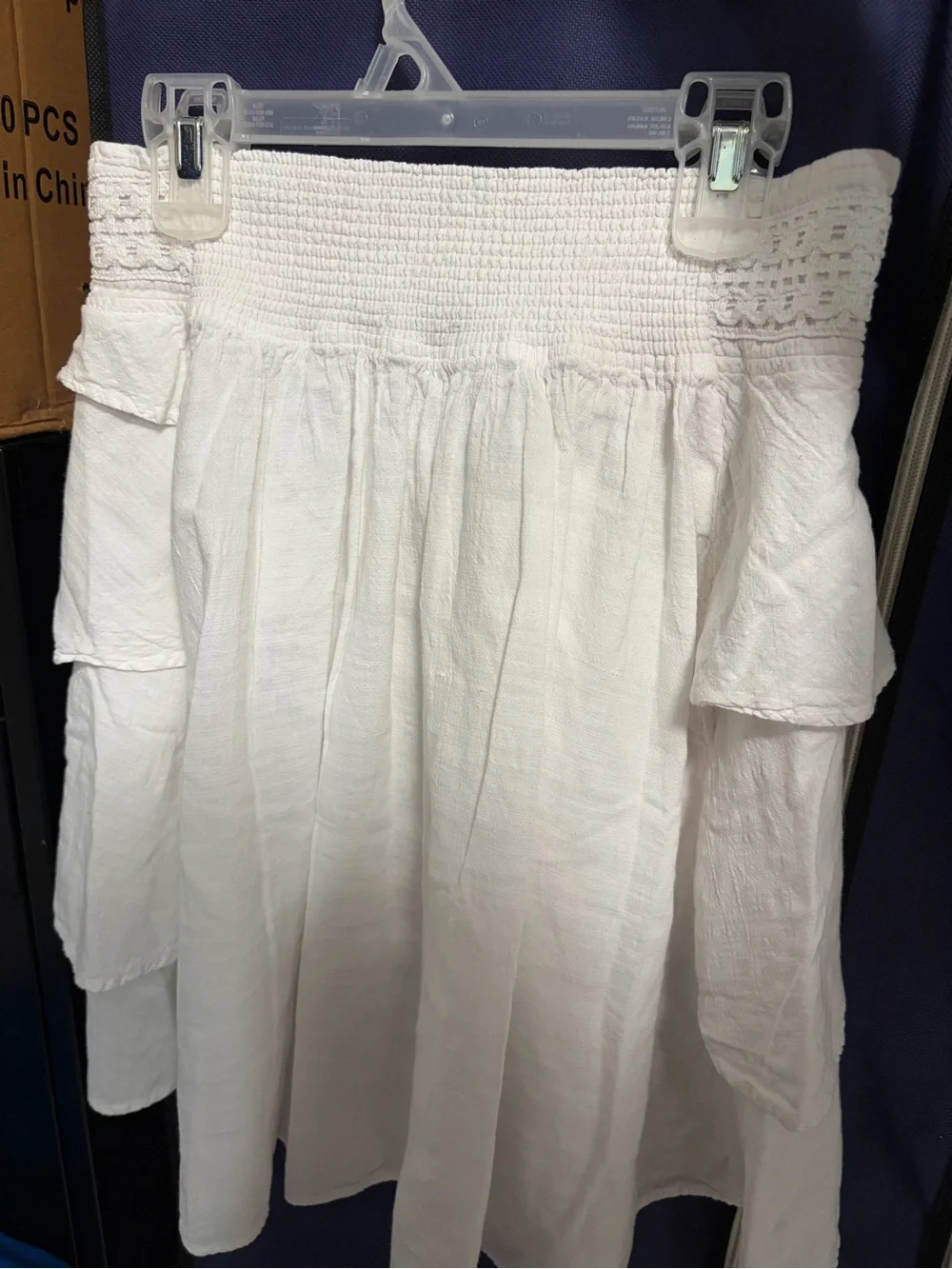Women’s White Tiered Circle Skirt with Decorative Buckle